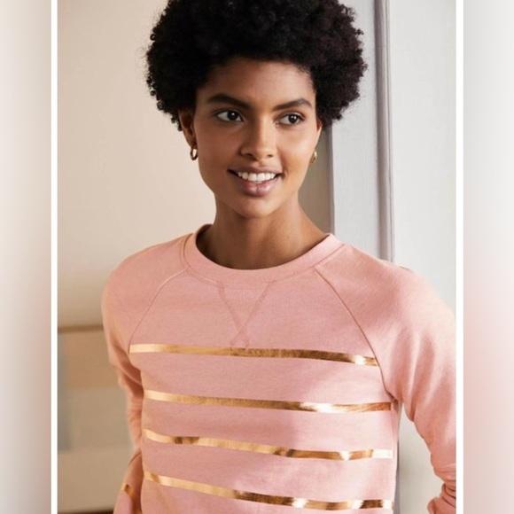 Boden XL Pink Gold Foil Striped Crew Neck Printed Cotton Sweatshirt Pullover Top - Picture 11 of 13